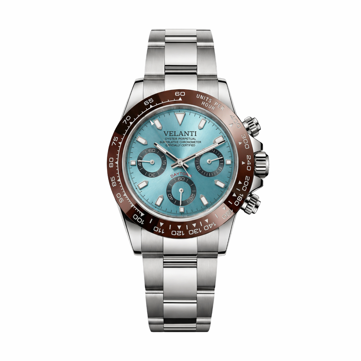 Daytona-style custom chronograph watch, Velanti Milano Veltona Platinum, main product photo