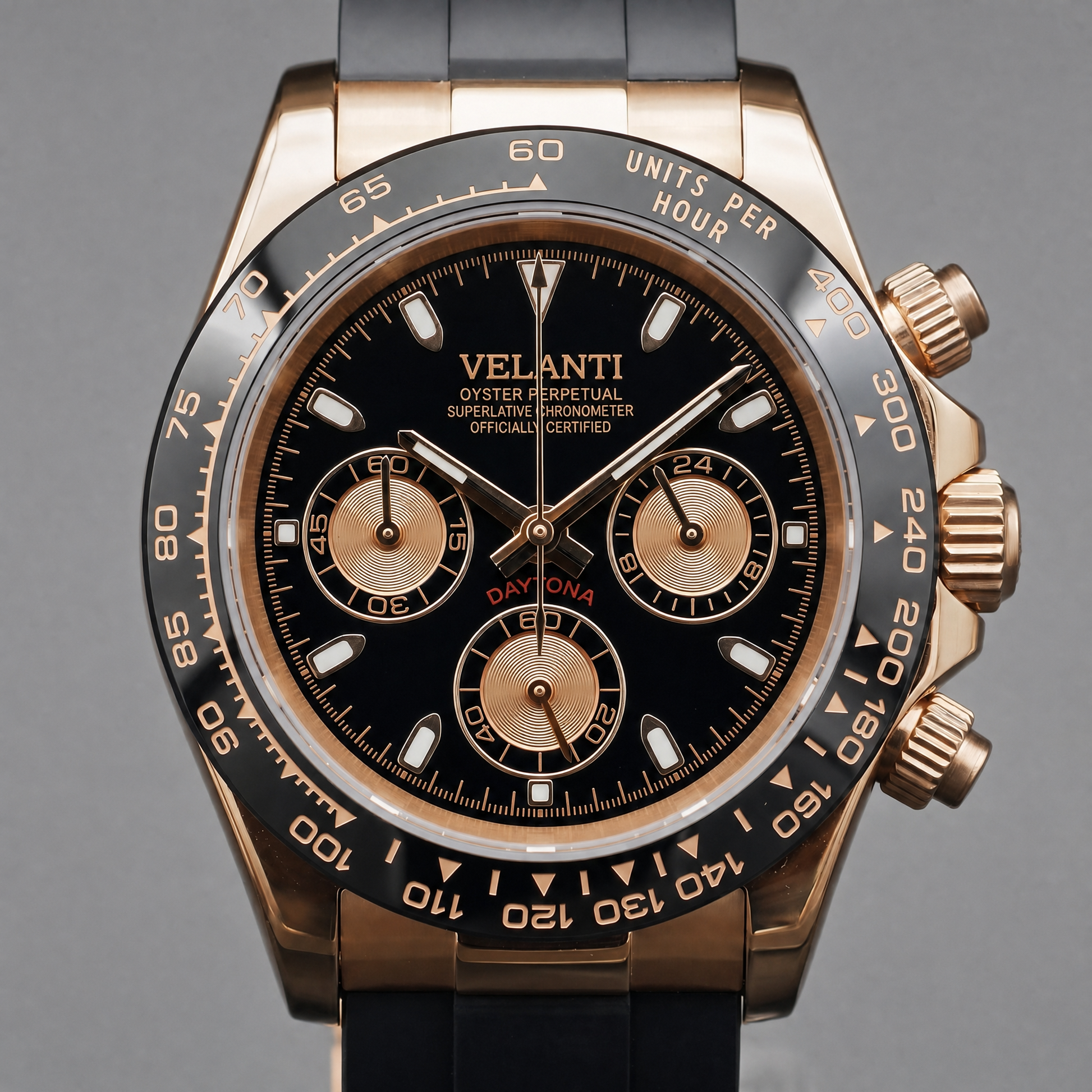 Daytona-style custom chronograph watch, Velanti Milano Veltona Rose Gold, watch detail photo 7