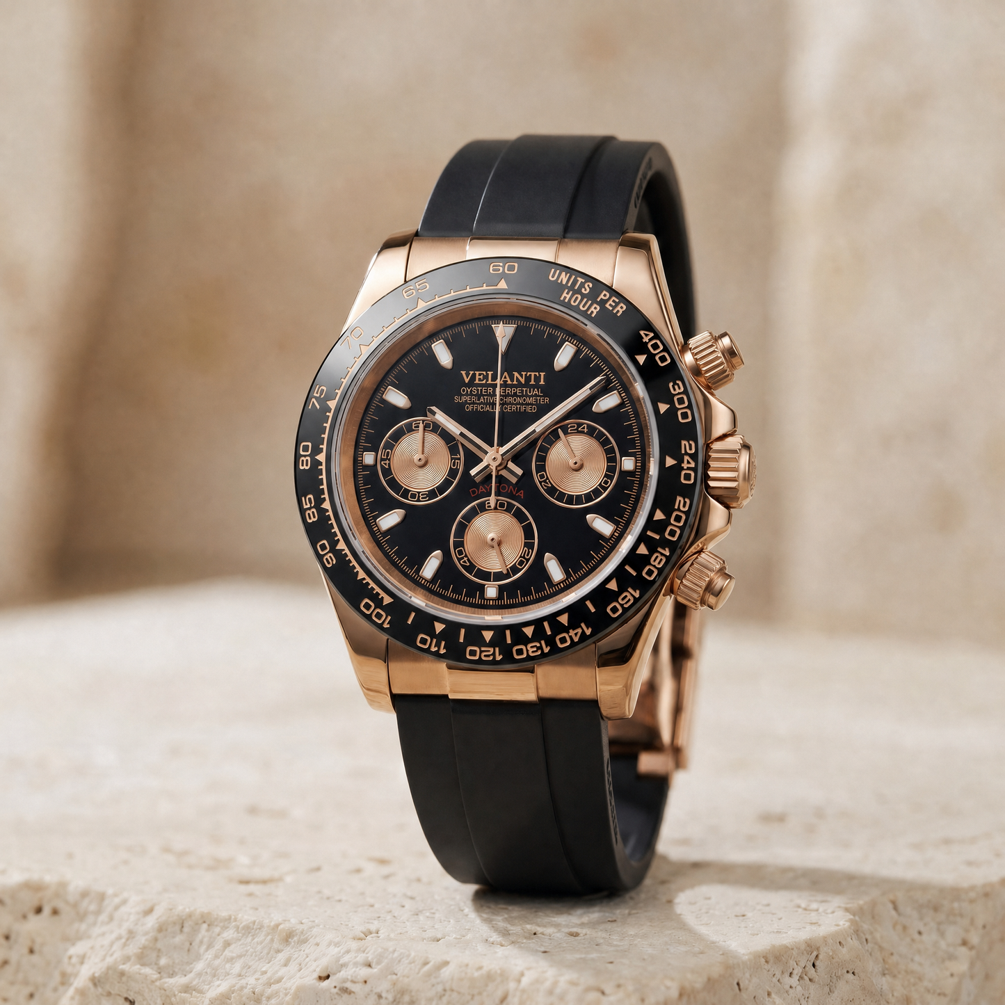 Daytona-style custom chronograph watch, Velanti Milano Veltona Rose Gold, watch detail photo 5