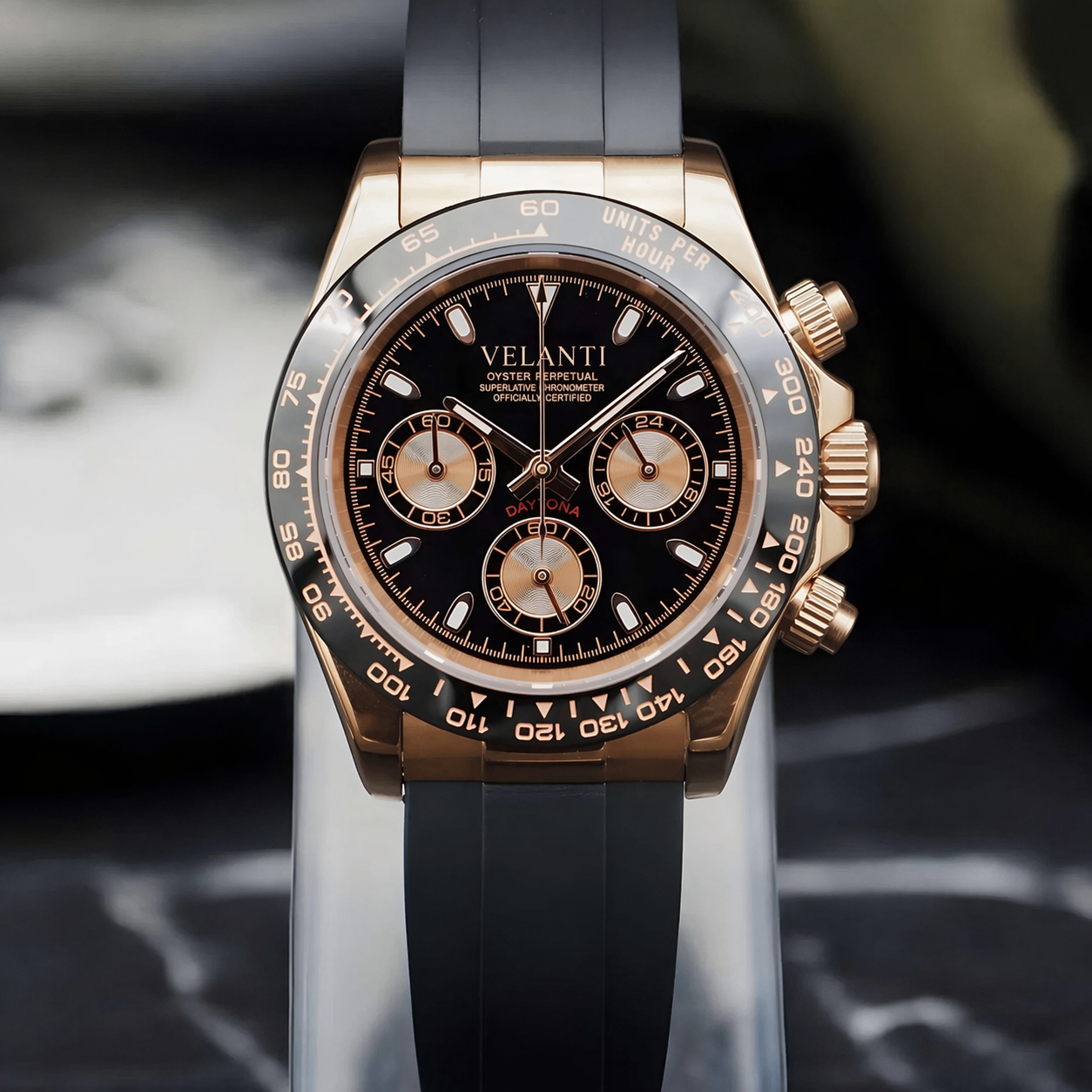 Daytona-style custom chronograph watch, Velanti Milano Veltona Rose Gold, product photo 3