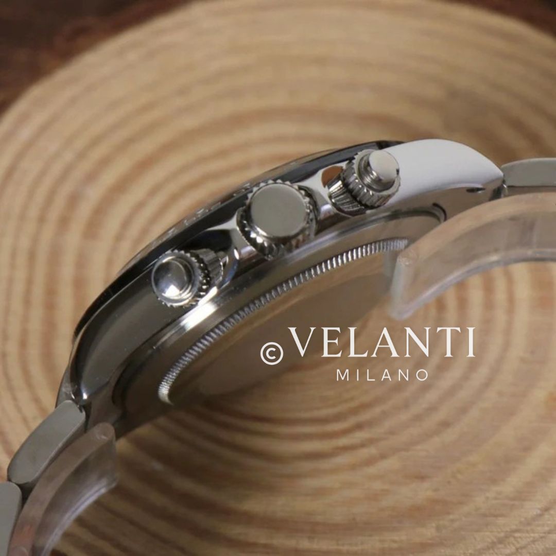 Daytona-style custom chronograph watch, Velanti Milano Veltona Silver Green, product photo 5